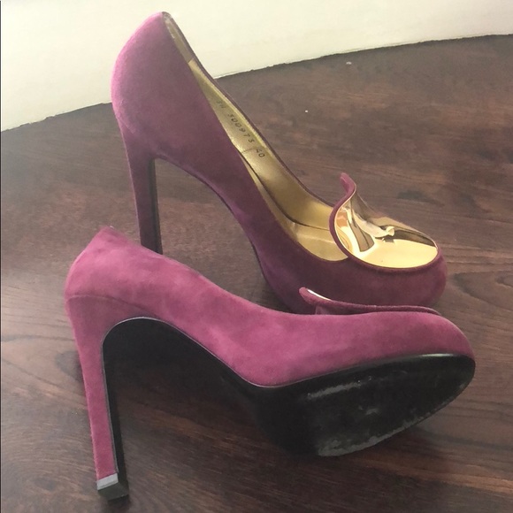 COPY - Yves Saint Laurent burgundy gold metal pumps